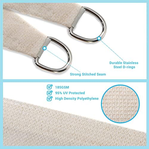 AsterOutdoor Sun Shade Sail Rectangle 10' x 13' UV Block Canopy - Image 3