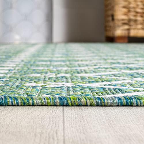 JONATHAN Y Moroccan Geometric Indoor Outdoor Round Area Rug 5 Ft Green/Cream - Image 4