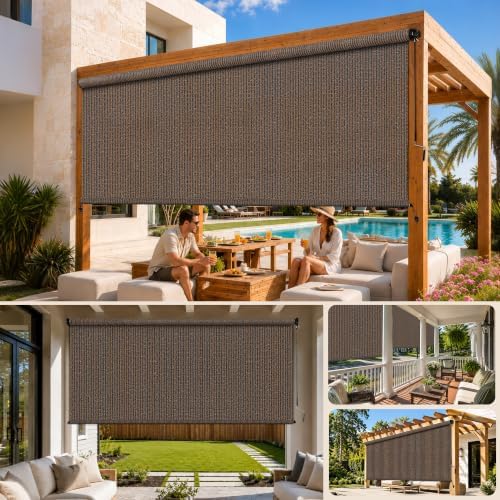 Outdoor Roller Shades for Patio 11'Wx8'H Mocha, 90% UV Block & Privacy - Image 5