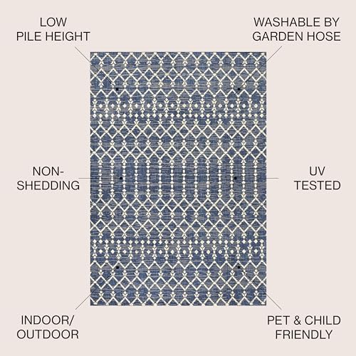 JONATHAN Y Moroccan Geometric Indoor Outdoor Square Area Rug 8X8 Navy/Beige - Image 2