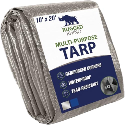 RUGGED RHINO Heavy Duty Waterproof Tarp Reinforced Corners 1Pk 10x20 Silver by RUGGEDRHINO