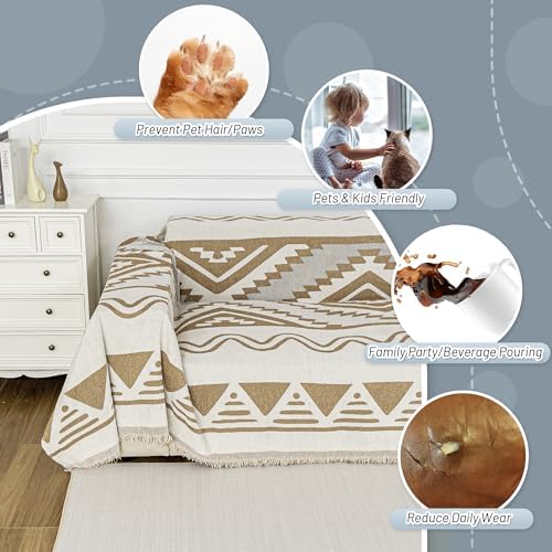 MYSKY HOME Sectional Couch Cover Khaki Boho Geometric Sofa Covers - Image 4