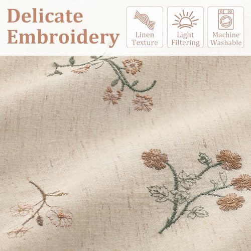 Floral Embroidered Light Filtering Curtains 72 Inch 2 Panels - Image 3