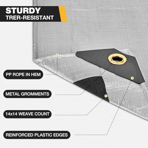 Winpull Heavy Duty Tarp 14 Mil Tarp Waterproof Silver 8x10 FT, UV Resistant - Image 4