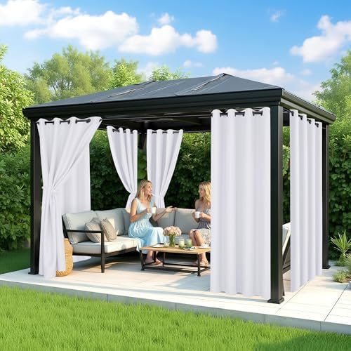 White Outdoor Curtains for Patio Waterproof, 6 Drape Panels - Image 4