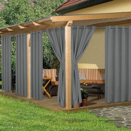 HolidayIdeas Outdoor Curtains for Patio Waterproof 6 Pcs 54x84 Inch Grey by HolidayIdeas