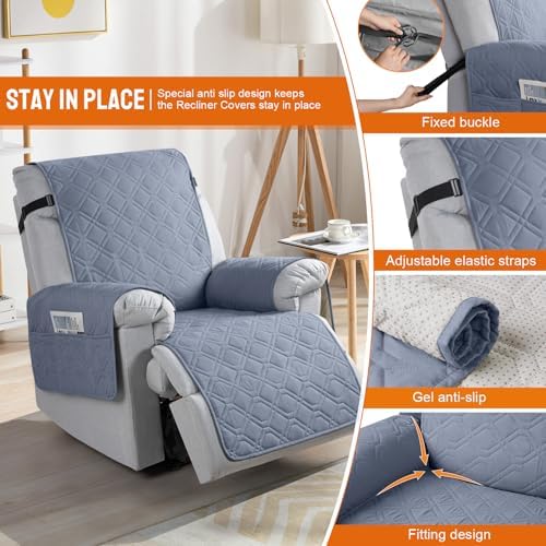 VANSOFY 100% Waterproof Recliner Chair Covers Washable, Slate Gray - Image 3