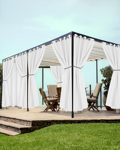White Grommet Outdoor Curtains for Patio Waterproof 8 Pcs 54x84 In by HolidayIdeas