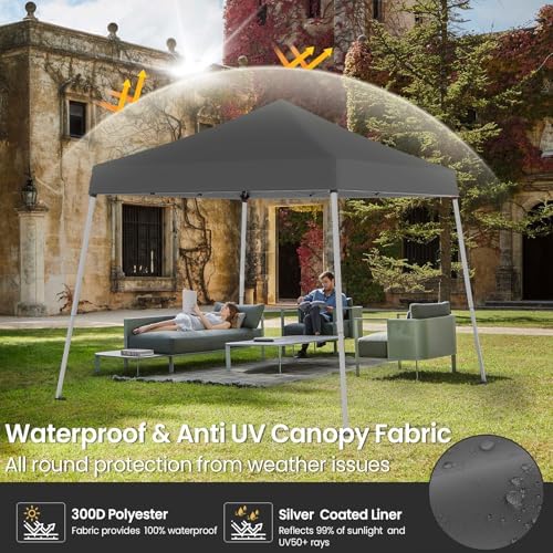 10x10 Pop Up Canopy, 300D Silver Coated Grey Fabric Outdoor Gazebo, Beach Tent - Image 3