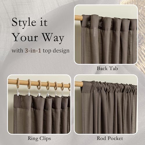 MYSKY HOME Dark Brown Sheer Curtains 63 inch Length Semi Sheer Curtains - Image 4