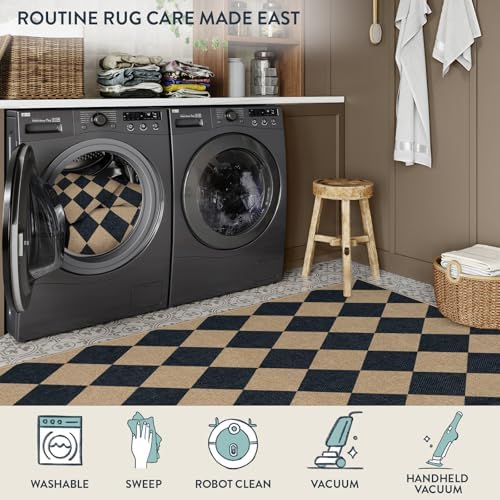 Lahome Checkered Easy Jute Outdoor Patio Rug, 6x9 Living Room Rugs Washable - Image 6
