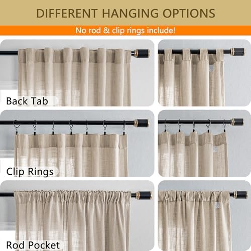 MYSKY HOME Cotton Curtains for Living Room Farmhouse Semi Sheer Light Filtering - Image 4