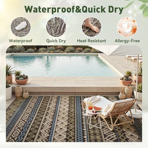 MontVoo Outdoor Rug Carpet Waterproof-Patio Rug Mat 8x10 Reversible RV Outdoor - Image 2