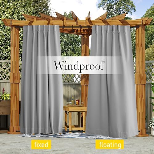 NICETOWN 2 Panels Outdoor Curtains Waterproof Pocket & Back Tab on Top & Bottom - Image 4