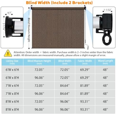 Outdoor Roller Shades for Patio 11'Wx8'H Mocha, 90% UV Block & Privacy - Image 6