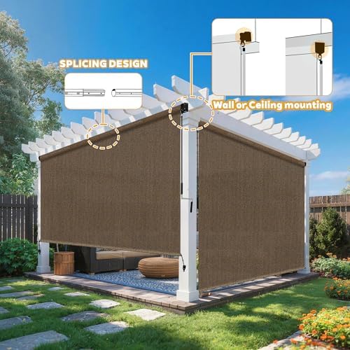 Outdoor Roller Shades for Patio 8'Wx6'H Mocha, 90% UV Block & Privacy - Image 5