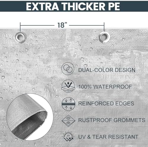 TICONN Heavy Duty Tarp Cover, Extra Thick Tarps Waterproof Tear and Rip Proof - Image 3