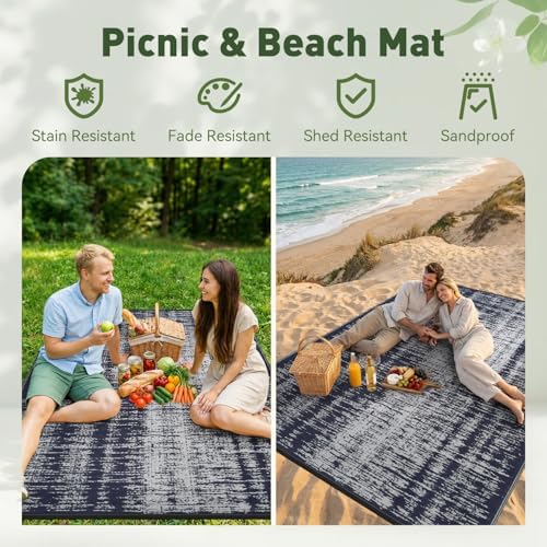 MontVoo Outdoor Rug Waterproof 9x12ft Outdoor Patio Rug Mat Reversible Plastic - Image 4