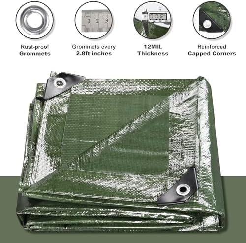 Tarps Waterproof 8x10 Feet, 4 Pack Heavy Duty Green Tarp Cover 12 Mil Thick - Image 2