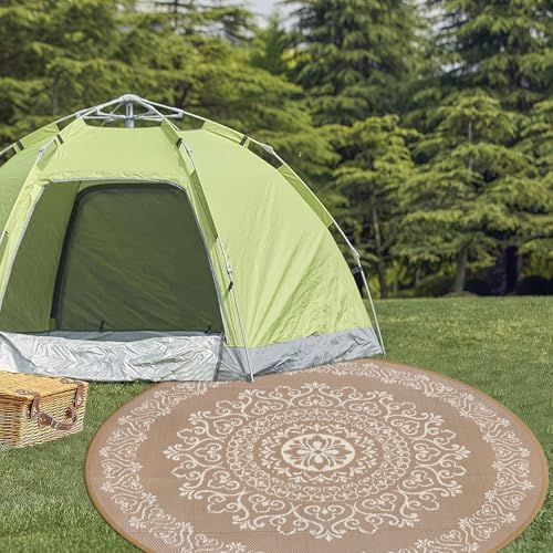 Pauwer Outdoor Rug 6ft, Waterproof Plastic Straw Camping Rug, Floral Brown - Image 6