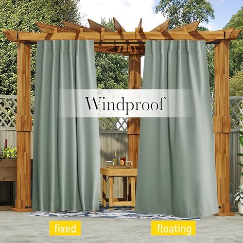 NICETOWN 2 Panels Outdoor Curtains Waterproof Pocket & Back Tab on Top & Bottom - Image 4