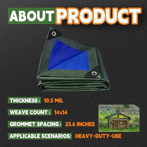 RAINDEWAY 12x12 Feet Tarps Heavy Duty Waterproof 10.5 Mil Outdoor Poly Tarp - Image 5