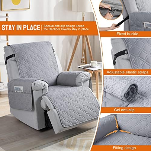 VANSOFY 100% Waterproof Recliner Chair Covers Washable, Light Gray - Image 3