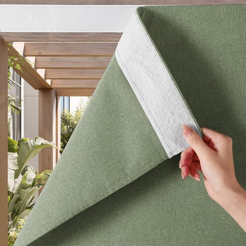 NICETOWN 100% Blackout Linen Outdoor Curtains Windproof 84" L Sage Green by NICETOWN