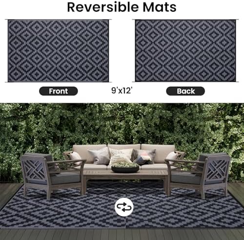 Smiry Outdoor Rug 9x12 ft Waterproof Reversible Boho Mat - Image 3