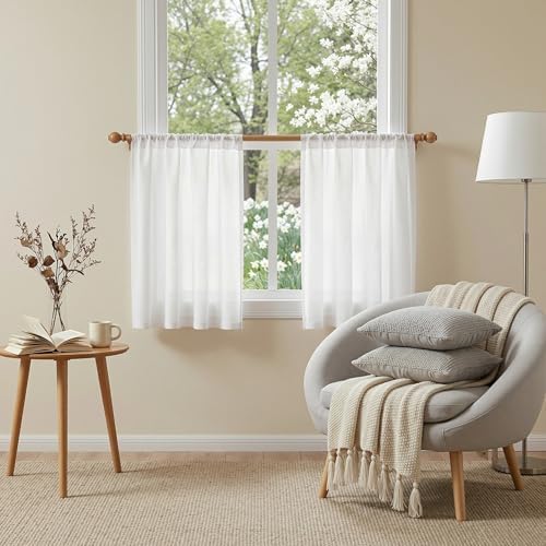 MYSKY HOME 30 Inches Long White Tiers Curtains - Image 3