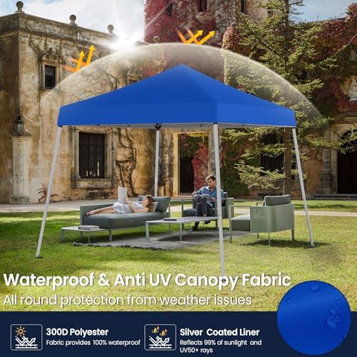 10x10 Pop Up Canopy, 300D Silver Coated Blue Fabric Outdoor Gazebo, Beach Tent - Image 3