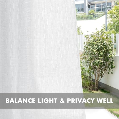 Linen Outdoor Curtains for Patio Waterproof 4 Pcs 110x84 In White - Image 5