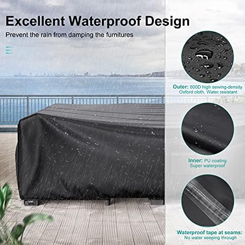 Waterproof Outdoor Patio Furniture Covers 111"L×74"W×28"H Black - Image 3