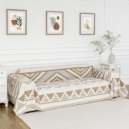 MYSKY HOME Sectional Couch Cover Khaki Boho Geometric Sofa Covers - Image 2