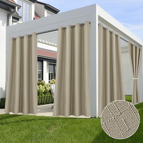 Linen Outdoor Curtains for Patio Waterproof 4 Pcs 54x95 In Taupe by HolidayIdeas