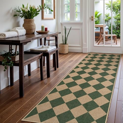 Lahome Checkered Easy Jute Kitchen Runner Rug, 2x8 Outdoor Rugs Washable - Image 2