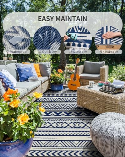 MontVoo Outdoor Rug 8x10 Waterproof Outdoor Patio Rug Mat Reverisble Plastic - Image 2
