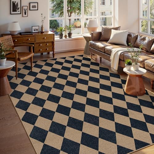 Lahome Checkered Easy Jute Living Room Rug, 8x10 Outdoor Rugs Washable by Lahome