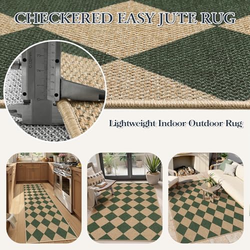 Lahome Checkered Easy Jute Kitchen Runner Rug, 2x8 Outdoor Rugs Washable - Image 5