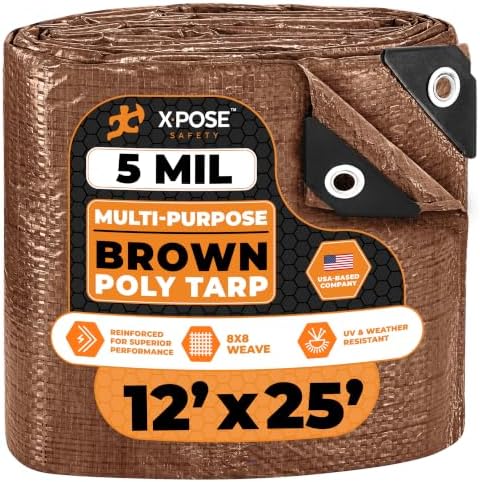 Multipurpose Protective Cover Brown Poly Tarp 12' x 25' by XposeSafety