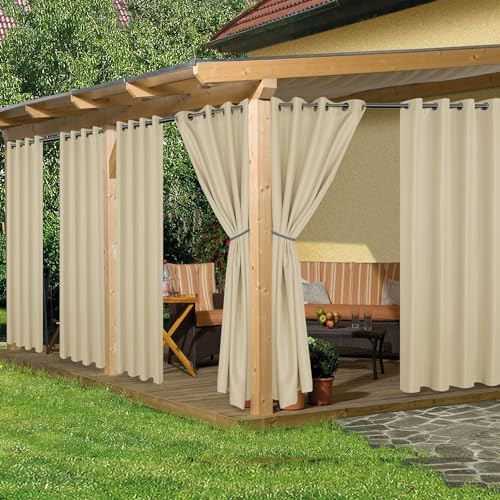 HolidayIdeas Outdoor Curtains for Patio Waterproof 6 Pcs 54x95 Inch Cream by HolidayIdeas