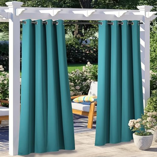 NICETOWN 2 Panels Peacock Teal Patio Outdoor Curtains 95 inch Length, Thermal by NICETOWN