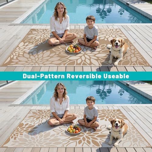 HEBE Waterproof Outdoor Rug 5'x8', Floral Reversible Plastic Patio Rug - Image 4