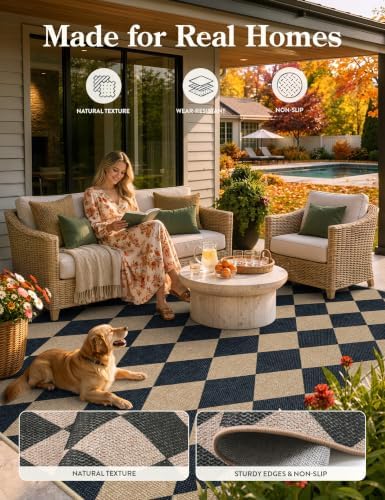 Lahome Checkered Easy Jute 5x7 Area Rugs, Washable Outdoor Patio Rug - Image 3
