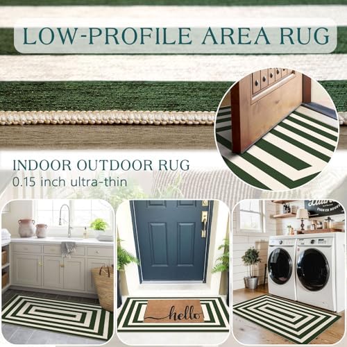 Front Door Mat Indoor Entrance 2x4.3 Modern Green White Striped Rug - Image 5