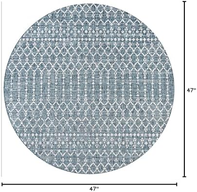JONATHAN Y Moroccan Geometric Indoor Outdoor Round Area Rug 4 Ft Teal/Gray - Image 2