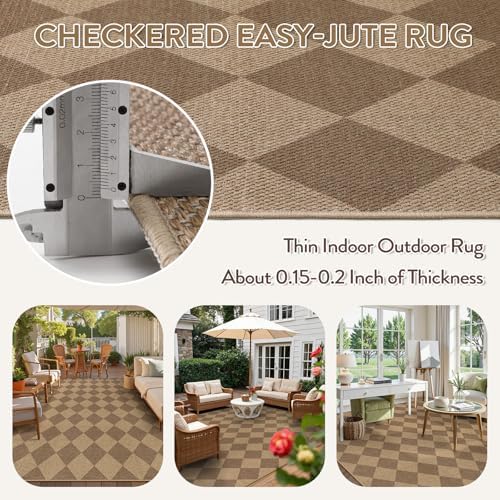 Lahome Checkered Easy Jute Living Room Rug, 8x10 Outdoor Rugs Washable - Image 6