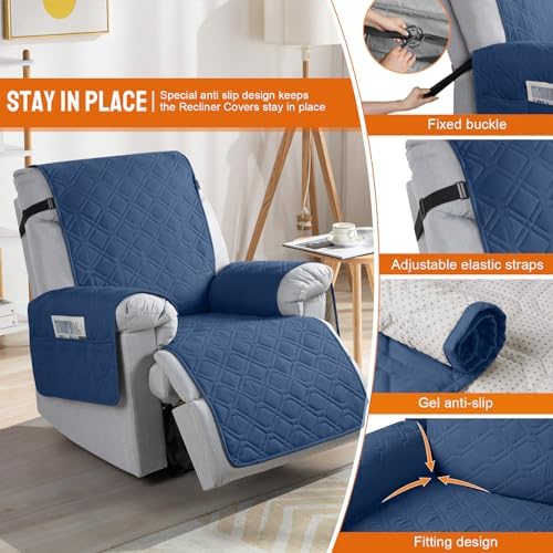 VANSOFY 100% Waterproof Recliner Chair Covers Washable, Ocean Blue - Image 3
