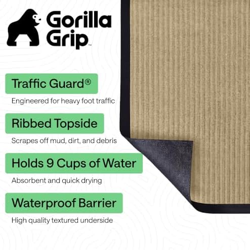 GORILLA GRIP Traffic Guard Indoor Outdoor Heavy Duty Door Mat, 60x36 Beige - Image 2