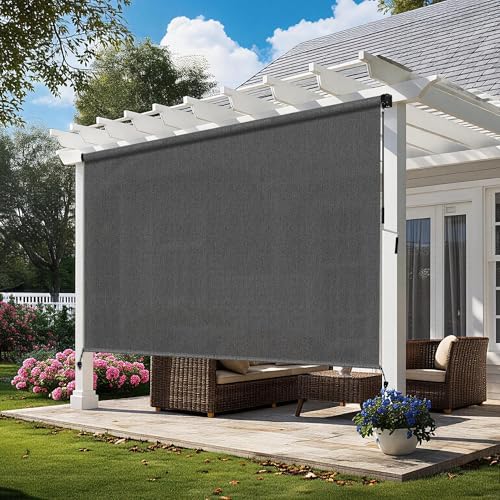 Outdoor Roller Shades for Patio 8'Wx6'H Gray, 90% UV Block & Privacy Protection by Unknown